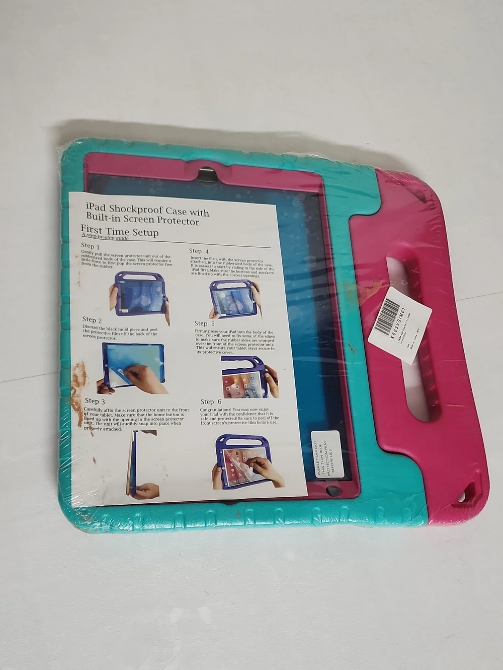 Universal Shockproof iPad Case with Built-in Screen Protector - Pink & Teal